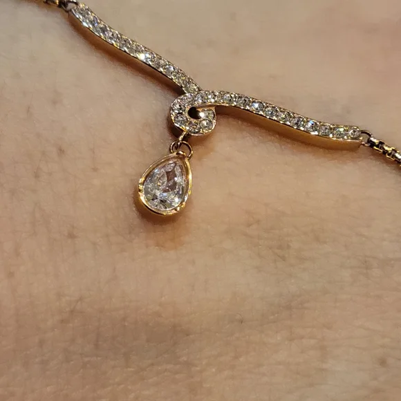 Michael Kors Rose Gold Bar Necklace with Clear Teardrop Crystal - Picture 2 of 5